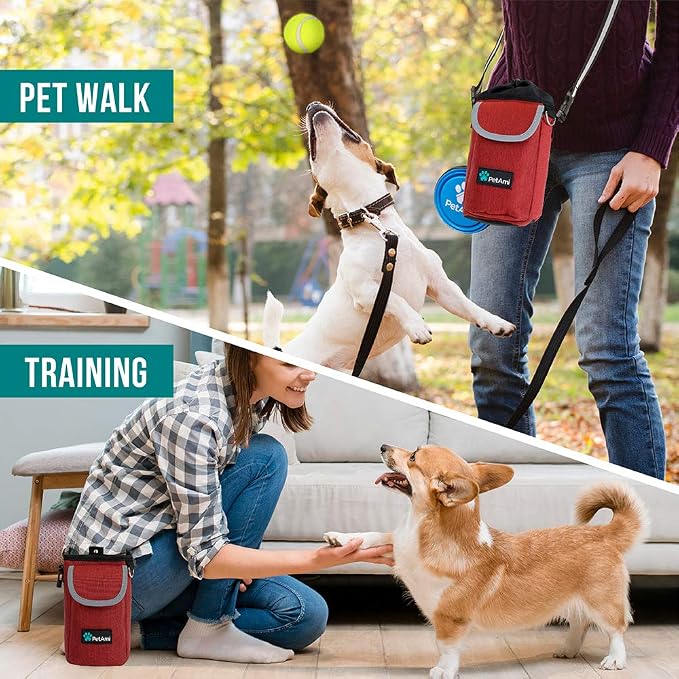 PetAmi Dog Treat Pouch, Large Hands-Free Training Bag, Red