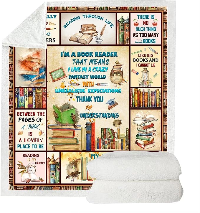Book Lovers Blanket, Accessories for Bookworm Book Club, Librarian Gifts Throw Blanket, Literary Gifts Ideas 60"x50"