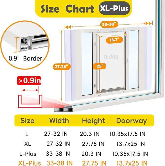 Dog Door for Window, Aluminum Frame Window Pet Door, Adjustable to Fit 33"-38" Width Sliding Windows, Magnetic Closure, Fits Dogs up to 200lb, Extra Large-Plus