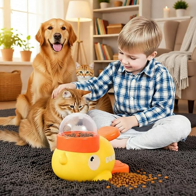 Duck Dog Treat Dispenser Toy for Small Breeds - Interactive Slow Feeder Puzzle & Food Dispensing Toy, Mental Stimulation Puppy Chew Toy for Healthy Digestion & IQ Training (Yellow)
