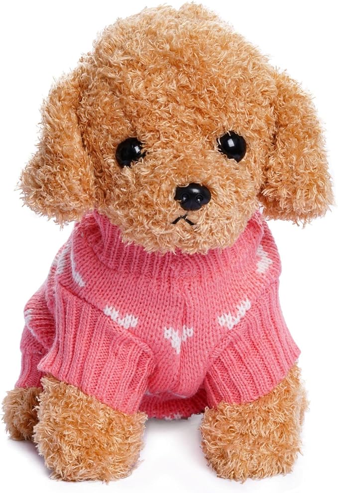 Dxhycc Dog Knitted Sweater Dog Heart Sweater Puppy Sweater Warm Soft Pet Holiday Clothes for Large Cats and Dogs (Pink, L)