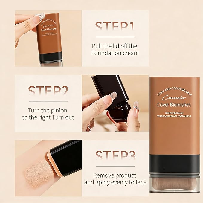 Flawless Hydrating Face Foundation Stick, Korean Lightweight Full-Coverage Cream-to-Matte Multi-Use Makeup for Dark Circles & Blemishes, Long-Wear Cream Stick with Brush (03#Pink Velvet)