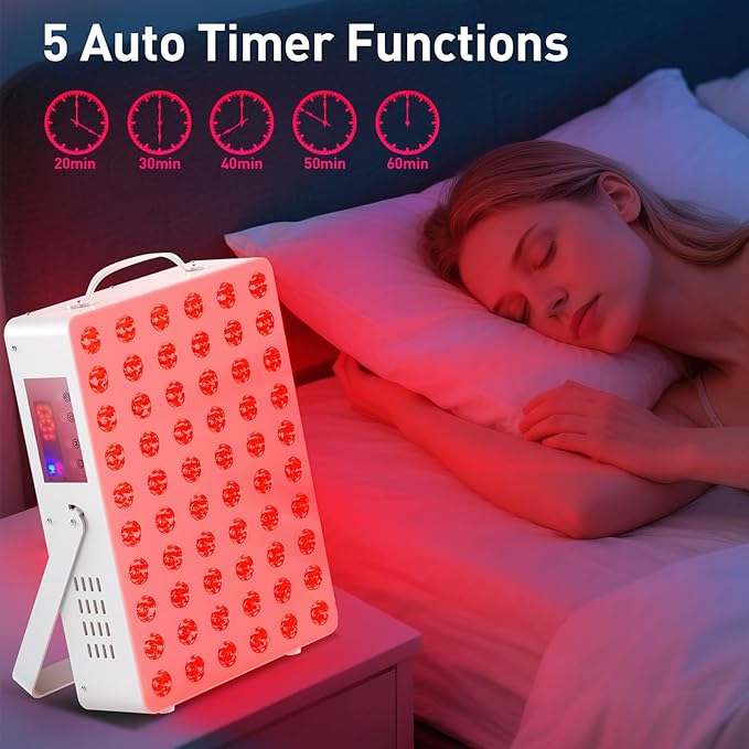 Cholas Red Light Therapy Panel for Face and Body, 150W with 60 Dual Chip LEDs, 660nm Red Light and 850nm Near Infrared, 3 Modes Adjustable Brightness and Timer, for Skincare and Relaxation (White)