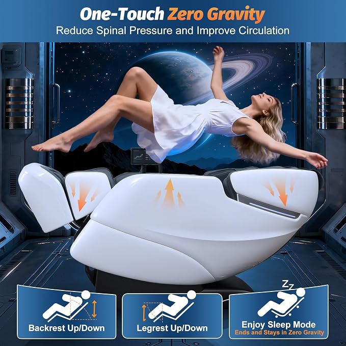 Massage Chair Full Body, 2026 Zero Gravity SL-Track Shiatsu Massage Chairs Recliner with AI Voice, LED Backlight Remote Control, Waist & Calf Heating Phone Controller and Holder G6 White Grey