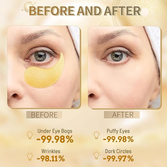 Hicream 24k Gold Under Eye Patches - 30 pair Eye Mask Pure Gold Anti-Aging Collagen Hyaluronic Acid Under Eye Mask for Dark Circles, Puffiness & Wrinkles Refresh Your Skin