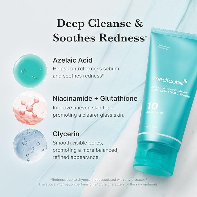 medicube Facial Cleanser Azelaic Acid Whip Cleanser | Soothing Cleansing Foam for Troubled Skin | Ideal for use after spot care, Excess Sebum Control | Niacinamide, Glycerin | Korean Skincare, 4.23 oz