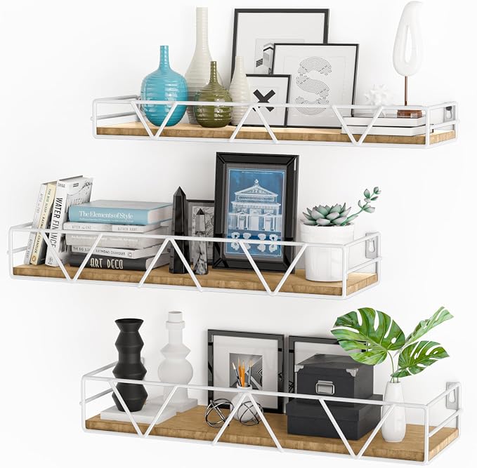 Floating Shelves Set of 3, Wood Wall Shelf, Farmhouse Shelf for Bedroom | Wall Mounted Floating Shelf for Living Room, Bedroom, Bathroom, Kitchen, Office