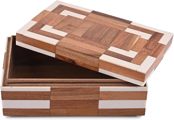 Perilla Home Large Decorative Wooden Storage Box – 20" x 13" x 7.5" – MDF & Wood with Resin (Rio) Finish – Off White Organizer Chest for Keepsakes, Blankets, Crafts & Home Decor