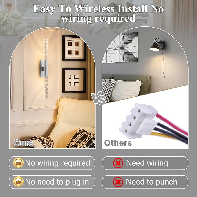 camuucci Battery Operated Wall Sconces Set of 2, Rechargeable Wall Lights | 12000mAh Long-Lasting Battery,Dimmable Cordless Sconce,No Wiring Needed for Bedroom,Living Room,Silver,25.6-Inch