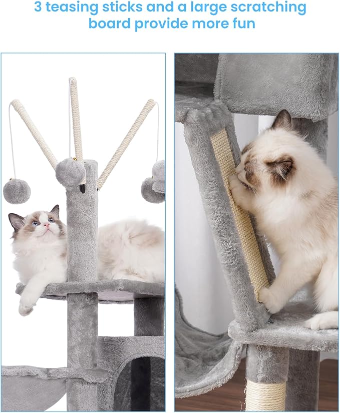 Hey-brother Cat Tree Tower with Padded Platform Bed, Hammock, MPJ019-SW