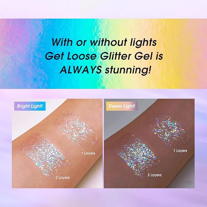 LANGMANNI Holographic Body Glitter Gel for Body, Face, Hair and Lip.Color Changing Glitter Gel Under Light. Vegan & Cruelty Free-1.35 oz (1# Golden Ocean)