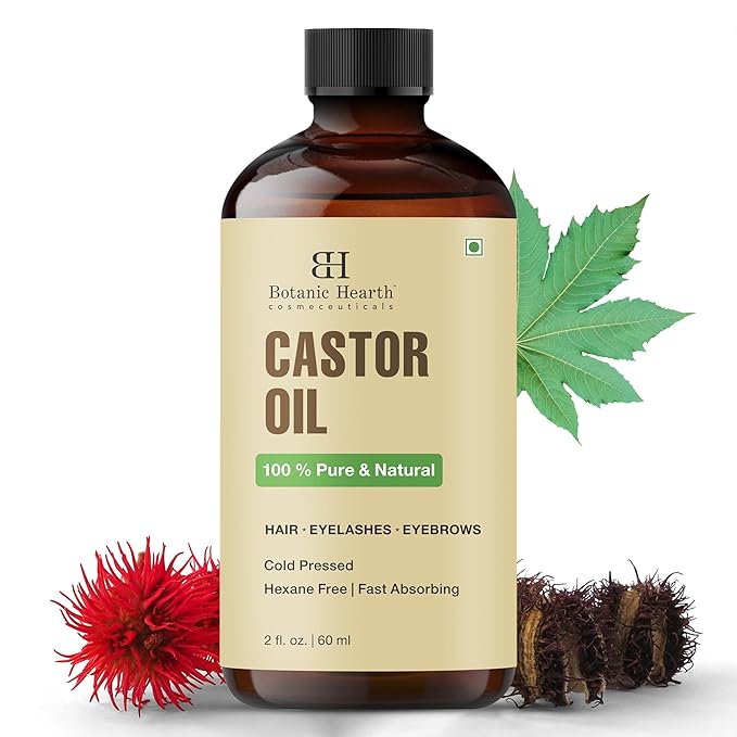 Botanic Hearth Castor Oil & Hair Treatment Oils| 100% Pure & Natural, Cold Pressed | 2 fl oz| For Hair, Eyelashes & Eyebrows | Hexane Free, Fast Absorbing | With Applicators & Dropper