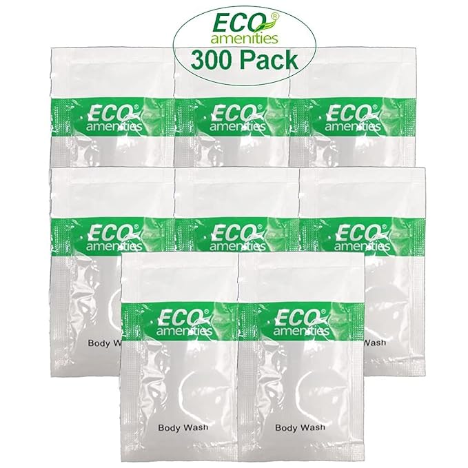 ECO amenities Body Wash Sachets - 300-Pack, 0.35 fl oz (10 mL), Green Tea - Travel Body Wash Bulk & Hotel Guest Amenities