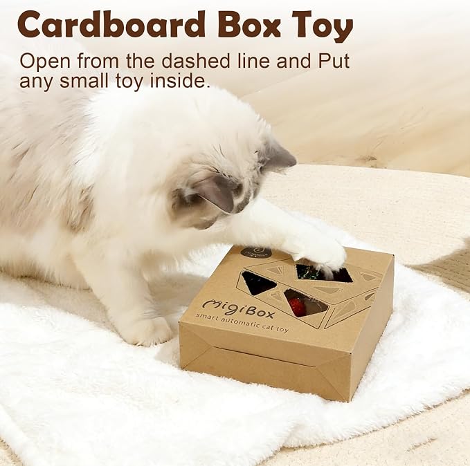 Migipaws Interactive Cat Toy -Migibox Without Popskin, Puzzle Toy for Indoor Bored Cats, Automatic Pop Out Feathers from 7 Holes Randomly, Motion Activated, USB Rechargeable(Blue)
