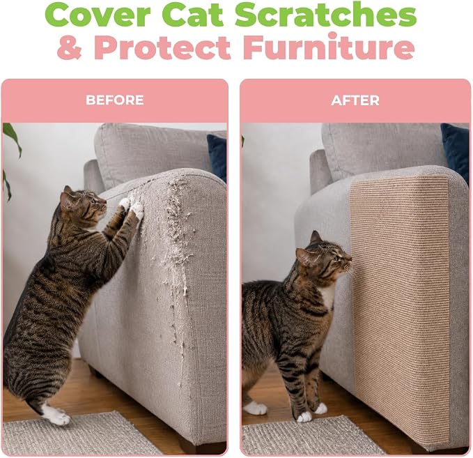 Catify Peel & Stick Cat Scratching Mat - Beige, L:78" | 78" x 15", Self-Adhesive Scratch Carpet, Furniture Protector for Couch, Sofa, Wall & Door, Indoor Kittens & Cats