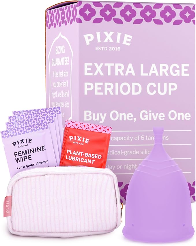 Pixie Soft Menstrual Cup - Ranked 1 for Most Comfortable Reusable Period Cup - Buy One We Give One - Includes Ebook Guide, Cleaning Wipes, Lube, & Storage Bag - Tampon and Pad Alternative