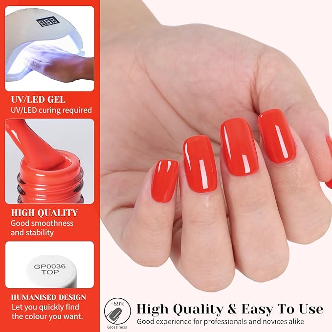 Carmine Red Gel Nail Polish, 0.51 Fl Oz UV/LED Soak Off Classic Bright Red Gel Polish for Manicure Salon or DIY Nail Art at Home - GP0108