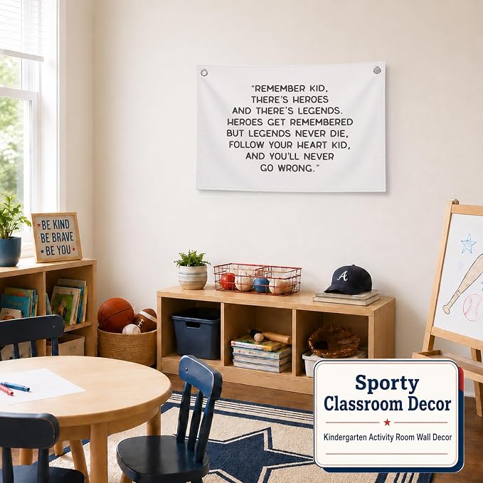 Vintage Baseball Wall Decor for Boys Room, Inspirational Sports Quote Canvas Banner, Retro Baseball Nursery Wall Art for Bedroom Playroom,Baby Shower Gifts,30x20 Inch(White)
