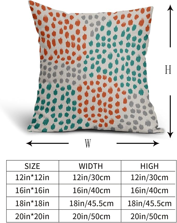 Teal Orange Pillow Covers 16x16 Set of 2 Grey Fall Colored Art Dot Decorative Throw Pillows Trendy Print Outdoor Pillowcase Holiday Seasonal Cushion Cover Linen Pillow Case Decor for Sofa Couch Bed