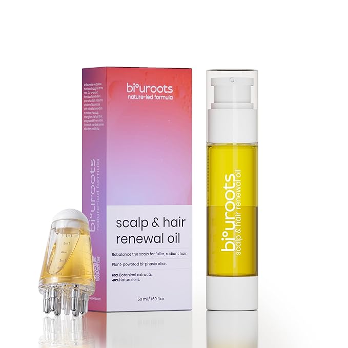 Scalp & Hair Renewal Oil with Scalp Applicator, Bi-Phasic Hair Growth Oil for Stronger, Healthier Hair, Natural Plant Hair Oil Formula with Rosemary, Onion, Argan, Jojoba & Castor
