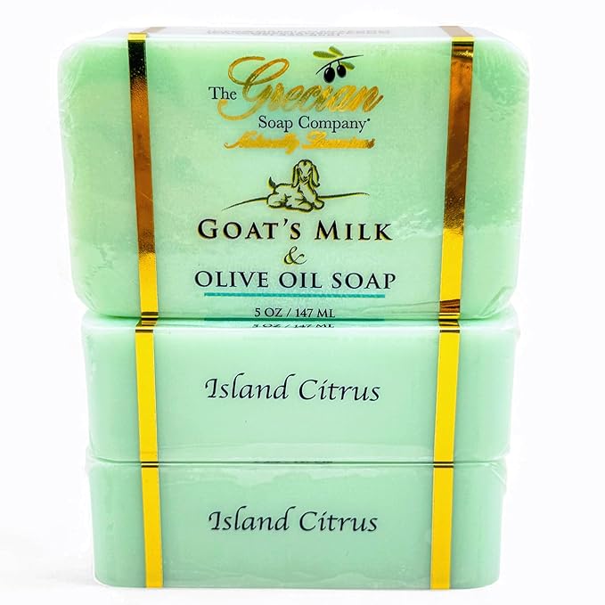 The Grecian Soap Company Goat Milk & Olive Oil Soap Bar 3-Pack – Island Citrus Scent, Natural Bar Soap for Dry & Sensitive Skin, Moisturizing & Nourishing Body Soap Bars, Made in USA, Goat Milk Soap
