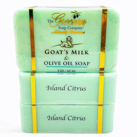 The Grecian Soap Company Goat Milk & Olive Oil Soap Bar 3-Pack – Island Citrus Scent, Natural Bar Soap for Dry & Sensitive Skin, Moisturizing & Nourishing Body Soap Bars, Made in USA, Goat Milk Soap