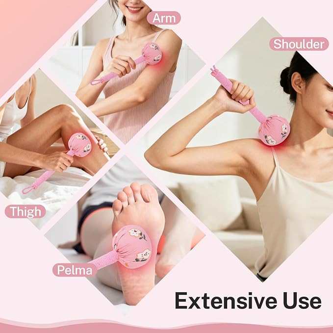 lefeke Manual Massage Hammer, Mugwort Massage Hammer, Handheld Body Percussion Tool for Back Neck Shoulder Leg Muscle Relief 26cm-Pink