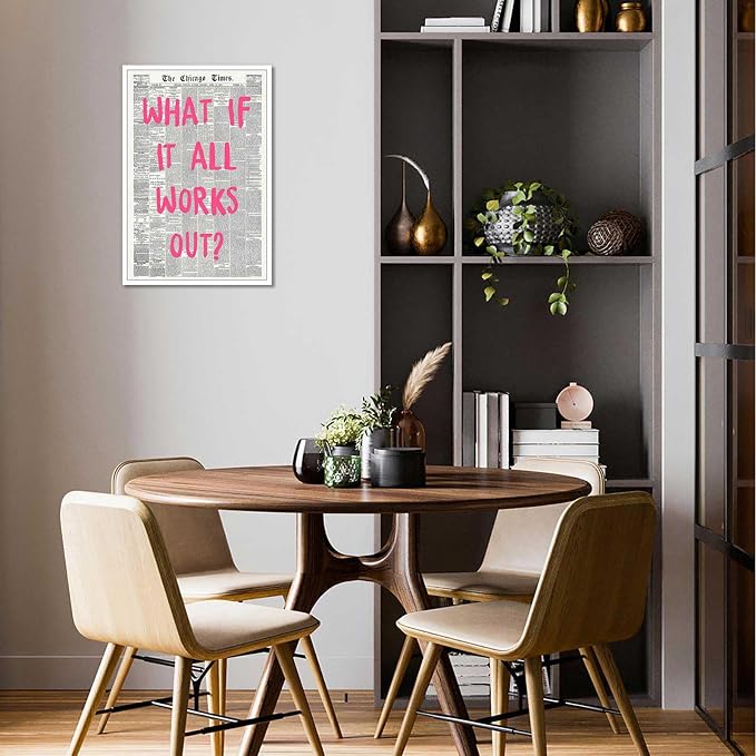 Drimiler What If It All Works Out Poster Retro Newspaper Pink Font Canvas Wall Art Positive Affirming Quote Minimalist Prints Painting For Home Bedroom Dorm Wall Decor 24x36in Unframed