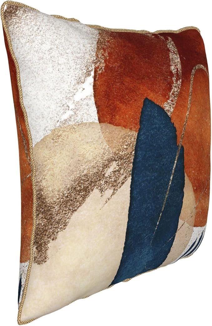 Navy Blue Burnt Orange Velvet Pillow Covers 16x16 Inch Boho Geometric Mid Century Throw Pillows for Couch Farmhouse Cushion Covers Pillowcase Modern Abstract Pillow Cases For Sofa Bed Outdoor Decor