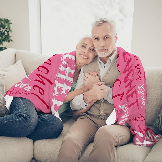 Personalized Pink Theme Soft Flannel Fleece Throw Blanket with Name for Men, Women, Kids - Custom Gift for Birthday, Christmas, Valentines Day