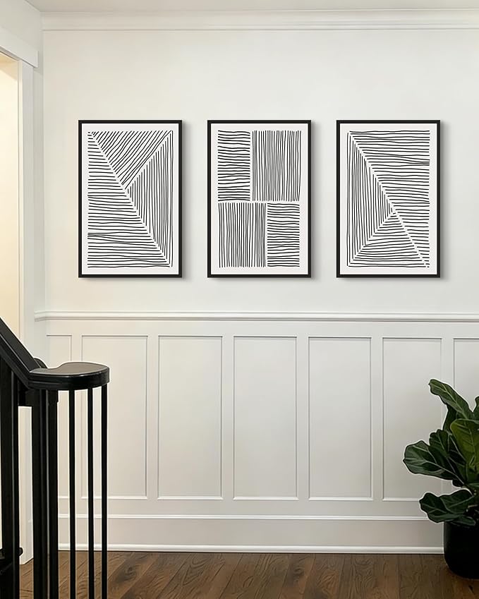 Drsoum Mid-Century Modern Framed Wall Art Large 16x24in Minimalist Abstract Boho Black Line Wall Decor Geometric Artwork Kitchen Dining Room Black Framed