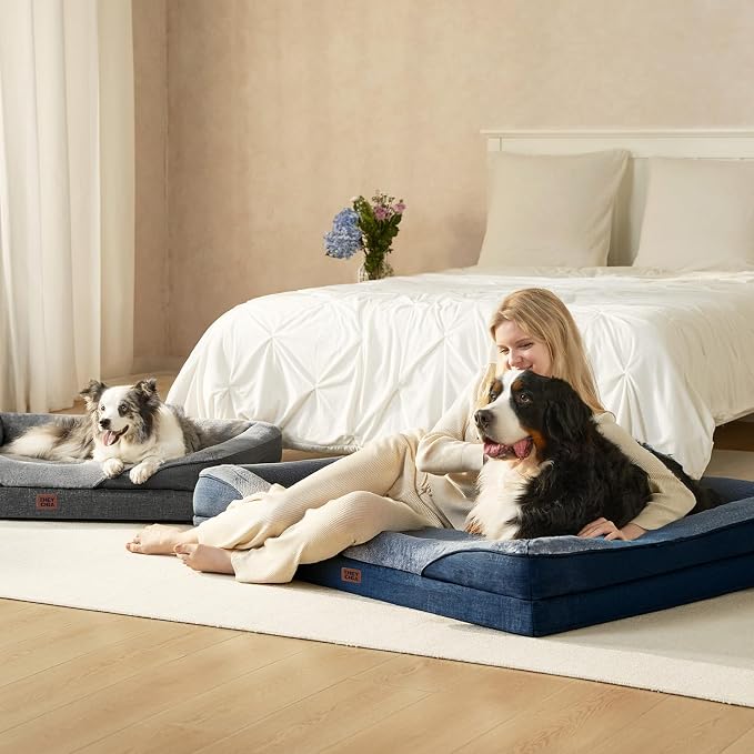 EHEYCIGA Orthopedic Dog Bed for Medium Dog, Memory Foam Dog Couch, Navy | 30x20 Inch Dog Sofa with Sides, Waterproof Liner & Washable Removable Cover, Bolster Pet Couch
