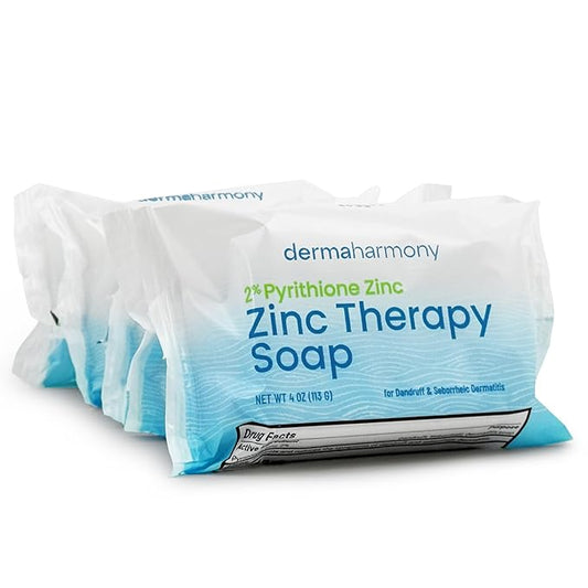 Dermaharmony Set of 5 2% Pyrithione Zinc (ZnP) Bar Soap 4 oz - Crafted for Those with Skin Conditions - Seborrheic Dermatitis, Dandruff, etc.