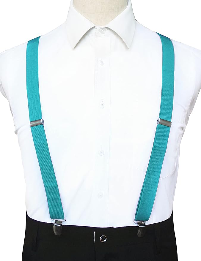 JEMYGINS Solid Color Mens Suspender with 3 Strong Clips Adjustable Braces