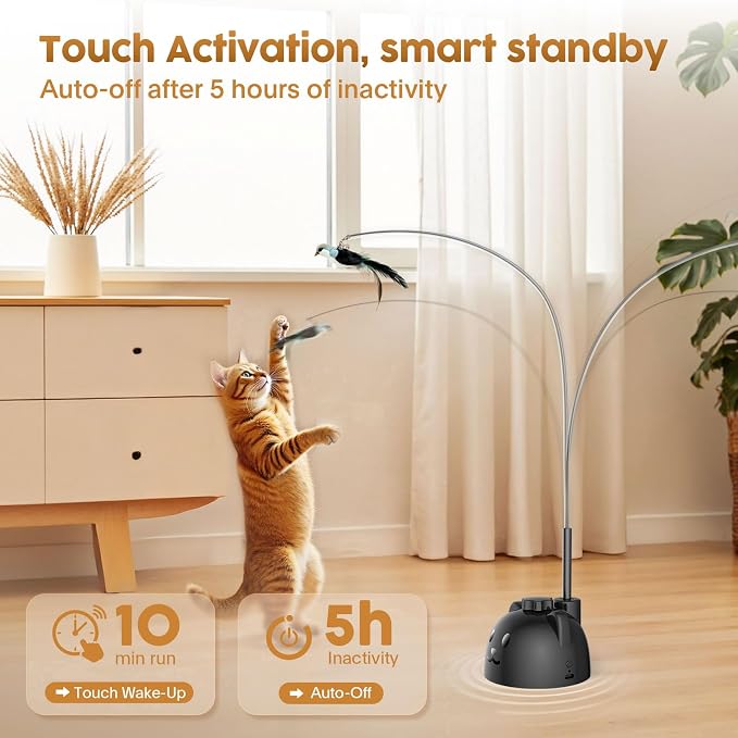 Interactive Cat Toys for Indoor Cats, 360° Automatic Spin Flying Bird Wand