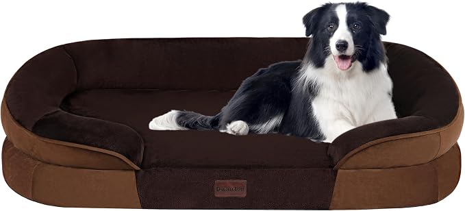 Dwanton Orthopedic Waterproof Large Dog Bed Sofa, Gel Memory Foam, 38" | Egg-Crate Foam Dog Sofa, Washable Pet Bed with Four Sided Bolster Cushion, Removable Cover & Non-Slip Bottom, Brown