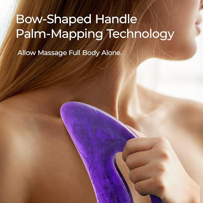 Scienlodic 4 Pcs Gua Sha Massage Tools for Face & Body (Purple, Resin) - Guasha Scraping Tool for Jawline Contouring, Puffiness Reduction, Neck, Back, Legs & Muscle Relaxation