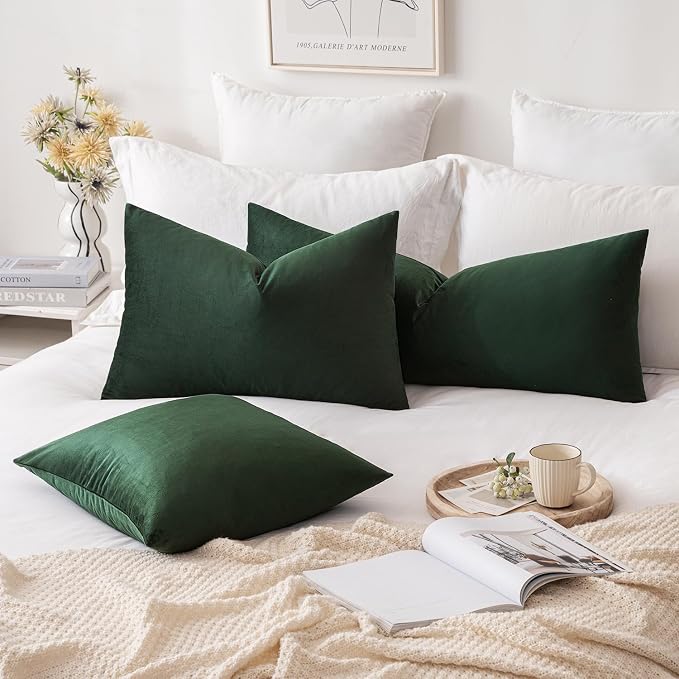 MIULEE 14x36 Inch Lumbar Long Velvet Throw Pillow Cover Set of 1 Army Green | Soft Luxury Decorative Throw Pillow Cover, Single Rectangle Cushion Case, Home Decor for Couch Sofa Bedroom Bed