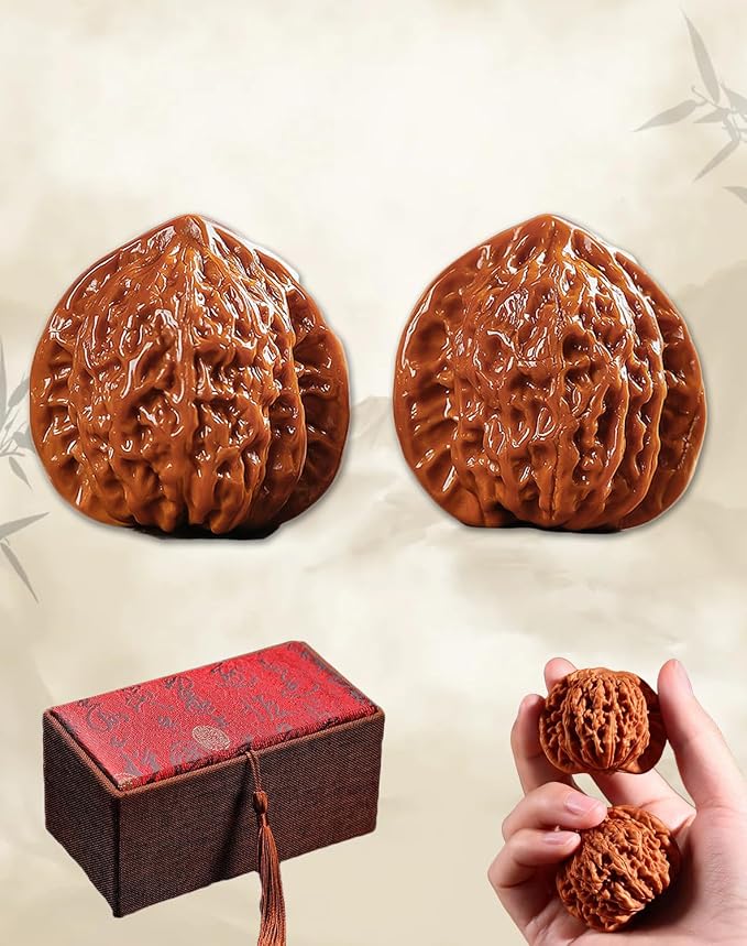 Jade Walnuts - 2026 Chinese Wenwan Walnut, Polishing Walnuts Fidget with Storage Box, Hand-Polished Natural Walnut Stress Relievers, For Meditation, Focus, And Collectors (Pointed Hat B, 1.42-1.46in)