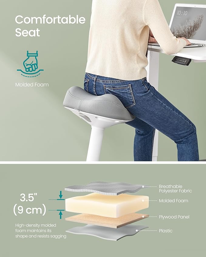 SONGMICS Ergonomic Wobble Stool, Height Adjustable Standing Desk Stool 23.3-33.1 Inches, Swivel Balance Chair with Non-Slip Base, Saddle Seat, for Active Sitting, Office, Home, Dove Gray UOSC008G01