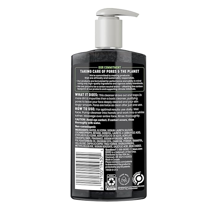 Biore Deep Pore Charcoal Face Wash, Daily Facial Cleanser for Dirt & Makeup Removal, for Oily Skin, 6.77 Oz, Pack of 12