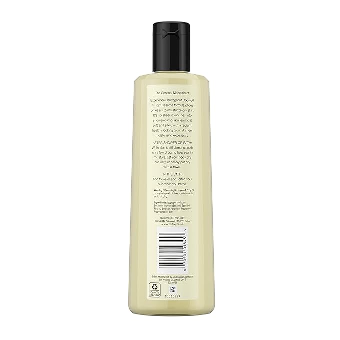 Neutrogena Body Oil Light Sesame Formula for Radiant Healthy-Looking Glow, Moisturizer for Dry Skin, Lightweight Non-Greasy Fast-Absorbing Bath and Massage Shower Oil, 16 Fl Oz Bottle Size