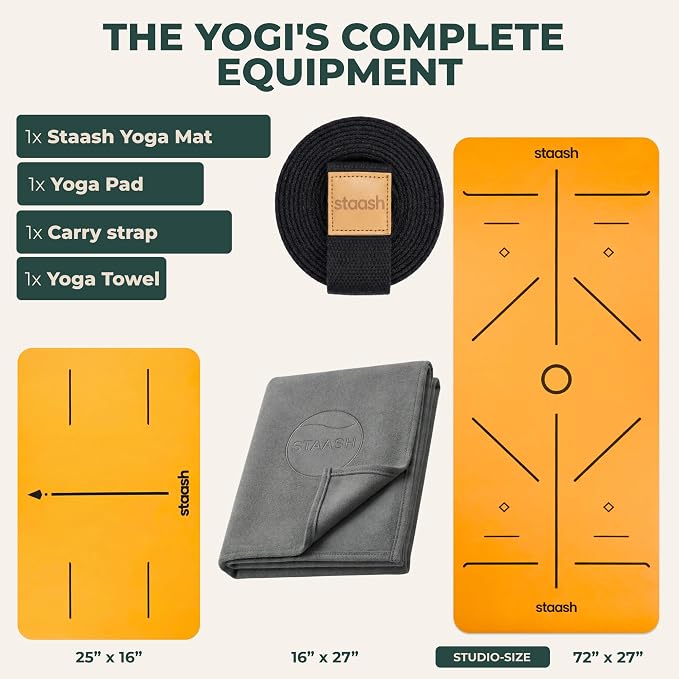 STAASH Premium Yoga Set – PU & Natural Rubber Mat + Towel + Strap + Knee Pad – Non-Slip Grip, Eco-Friendly, Studio Quality