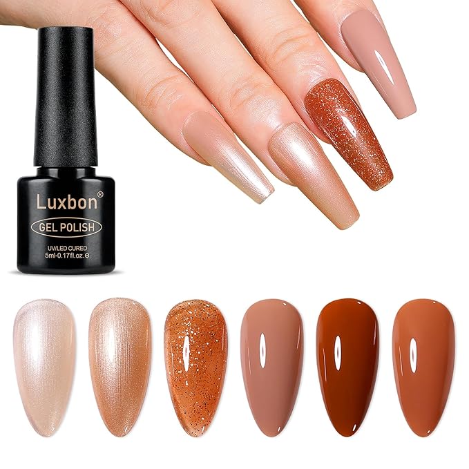 Luxbon 6 pcs Gel Nail Polish Set - Fall Color Set Long Lasting Autumn Gel Polish, uv led Soak Off Nail Art Designs Manicure Kit 021