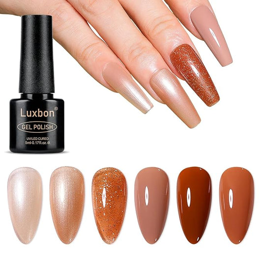 Luxbon 6 pcs Gel Nail Polish Set - Fall Color Set Long Lasting Autumn Gel Polish, uv led Soak Off Nail Art Designs Manicure Kit 021