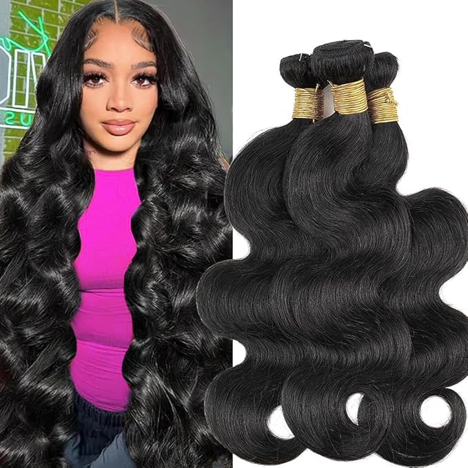 Brazilian Human Hair Bundles Body Wave Human Hair Bundles 100% Unprocessed Virgin Human Hair Body Wave Quick Weave Raw 3 Bundles 18 20 22inch Deals Natural Black
