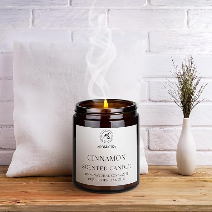 Scented Candle Cinnamon - Soy Wax Candles with Essential Oil - Aromatherapy Candle - Soywax 150g - Up to 45 Hours Burn Time - Home Scented Candles - Glass Candle Gift