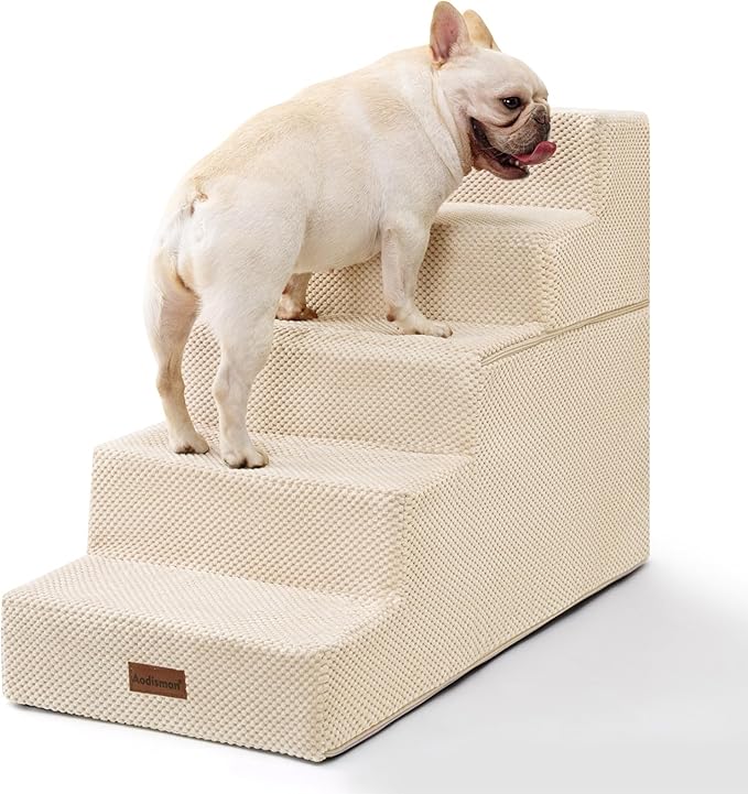 Aodisman Dog Stairs for High Beds 22.6" H, 5-Step Pet Steps for Small Dogs | Indoor Non-Slip Pet Stairs with Carry Handle for Puppies, Senior Cats & Short-Legged Dogs to Reach High Beds & Window Sills