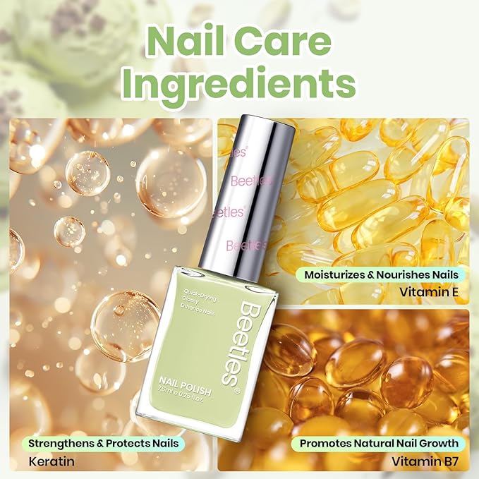Beetles Pastel Nail Polish Set - Pistachio Whispers, 6 Colors Spring Nail Polish Quick Dry Set, Spring Nails Art, Long Lasting Manicure Salon DIY Home Easter Nails Gift for Her