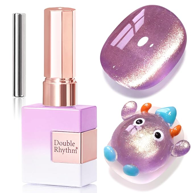 Double Rhythm 15ML Jelly Glass Cat Eye Gel Polish with Magnet Holographic Glitter Shimmer Translucent Sheer Color Salon Soak Off Magnetic Nail at Home (Blue Purple-MC1196)